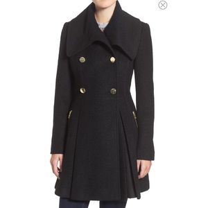 Guess Black Envelope Collar Double Breasted Coat